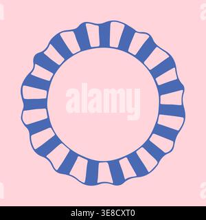 Hand drawn vector illustration of a circular plate with a bold blue striped border pattern. Stylish doodle graphic of a kitchenware piece for nautical Stock Vector