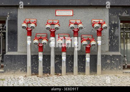 Feed-in for fire-fighting water. Fire water supply for the fire department. Fire protection at the Federal Ministry of Finance â€” Postblock. Berlin, Stock Photo