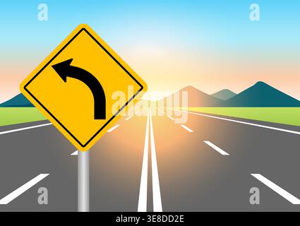 Traffic Sign. Left Curve. Vector Illustration. Stock Vector