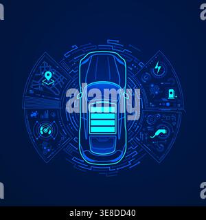 concept of EV or electriv vehicle technology, graphic of car presented by front view with futuristic interface Stock Vector