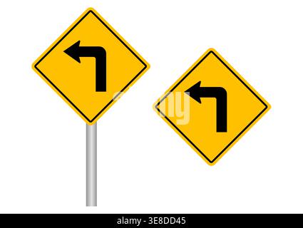Traffic Sign. Turn Left Road Sign. Vector Illustration. Stock Vector