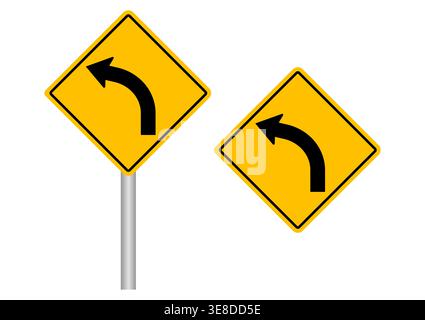 Traffic Sign. Left Curve. Vector Illustration. Stock Vector