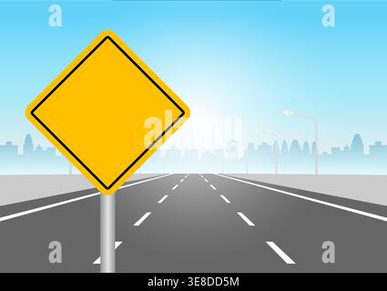 Empty Traffic Sign on Highway Road. Vector Illustration. Stock Vector