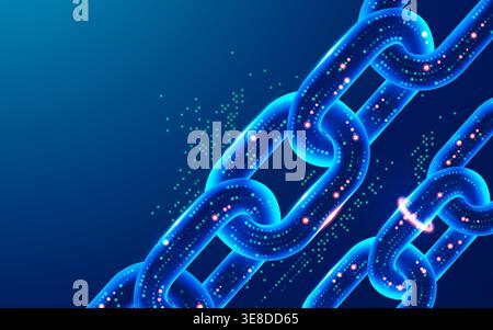 concept of blockchain technology, graphic of futuristic chain with digital element Stock Vector
