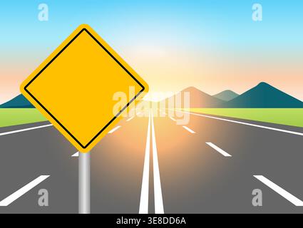 Empty Traffic Sign on Highway Road. Vector Illustration. Stock Vector