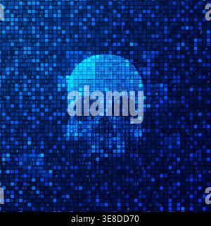 concept of cyber crime or cyber attack, graphic of skull with programming script background Stock Vector