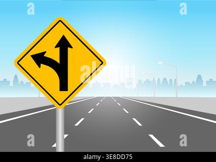 Traffic Sign on Highway Road. Vector Illustration. Stock Vector