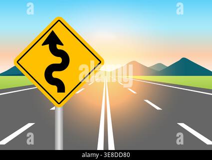 Traffic Sign. Winding Road Sign. Vector Illustration. Stock Vector