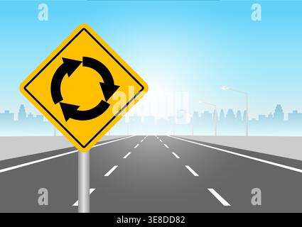 Traffic Sign. Roundabout Road Sign. Vector Illustration. Stock Vector
