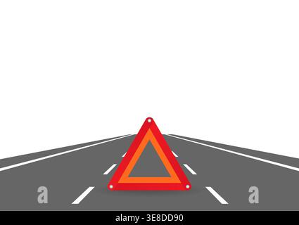 Red Triangle Emergency Sign on the Road. Vector Illustration. Stock Vector