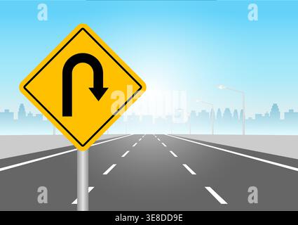 Traffic Sign. Turn Back Road Sign. Vector Illustration. Stock Vector
