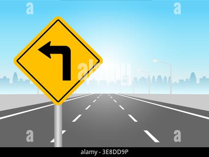 Traffic Sign. Turn Left Road Sign. Vector Illustration. Stock Vector