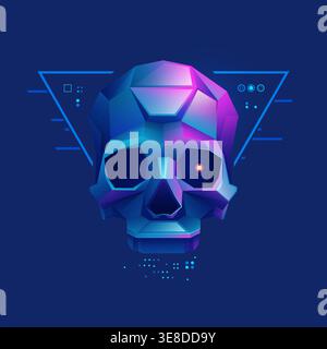 graphic of low poly skull in cyberpunk style Stock Vector