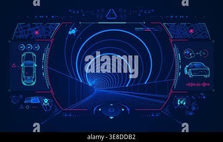 concept of smart car technology, graphic of driving simulation interface Stock Vector