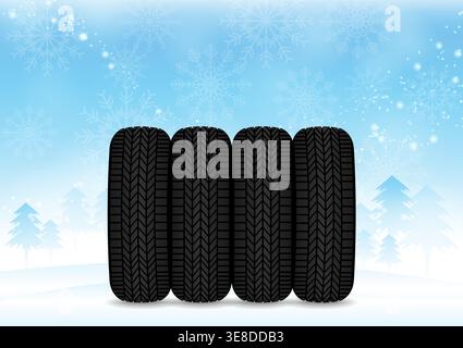Winter Tires in Winter Season. Vector Illustration. Stock Vector