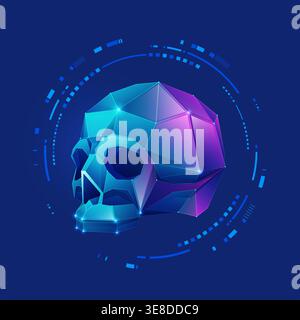 Graphic of low poly skull presented with cyberpunk style Stock Vector