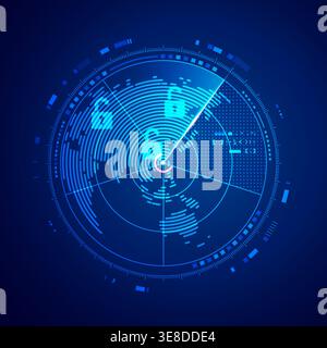 concept of cyber war or cyber warfare, graphic of radar screen with futuristic element Stock Vector
