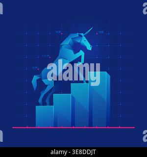concept of unicorn startup or successful business, graphic of low poly unicorn with startup business elements Stock Vector