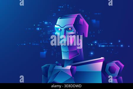character design of artificial intelligence or robot presented in cyberpunk style Stock Vector