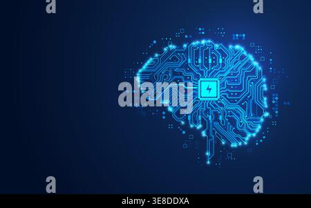 concept of machine learning or artificial intelligence, graphic of brain shape combined with electronic pattern Stock Vector