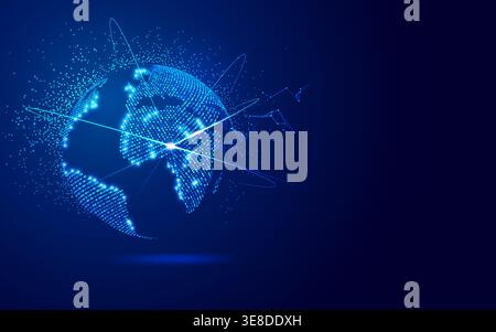 concept of digital transformation or big data, graphic of world map with firework effect and element Stock Vector