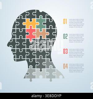 creative thinking infographics presented by puzzle jigsaw man head Stock Vector