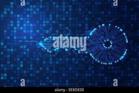 concept  of cyber security or encryption key, graphic of key shape combined with circuit board pattern Stock Vector