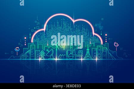 concept of IOT or cloud computing technology, graphic of cloud shape with futuristic city Stock Vector