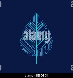 concept of eco-friendly tech or sustainable technology, graphic of leaf shape combined with electronic pattern Stock Vector