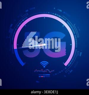 concept of communication technology or high speed wifi, graphic of 5G and 6G with speed test interface Stock Vector