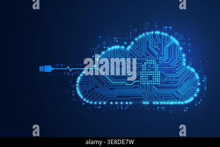 concept of cloud storage technology, graphic of cloud shape combined with electronic board pattern Stock Vector
