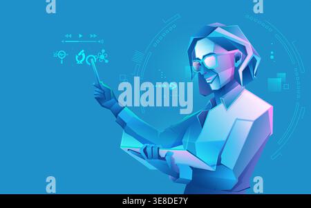 concept of e-learning or online training, graphic of low poly female using online course on tablet Stock Vector