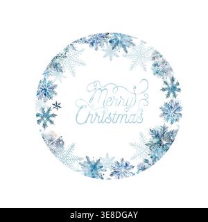 Round frame with watercolor snowflakes. hand drawing. Not AI, Vector illustrations Stock Vector