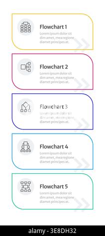 Flowcharts multicolor rounded infographic 5 steps Stock Vector