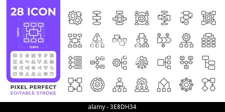 Workflow pixel perfect line icons set Stock Vector