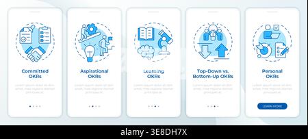 Various okr categories blue onboarding mobile app screen Stock Vector