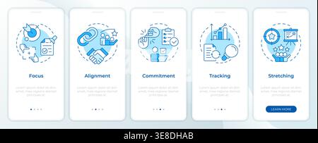 Okr system benefits blue onboarding mobile app screen Stock Vector