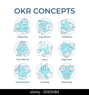 OKR soft blue concept icons Stock Vector