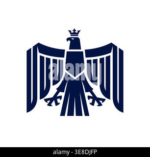 Royal heraldic eagle icon or medieval emblem. Falcon ancient crest vector icon, eagle antique heraldic emblem. Bird of pray medieval coat of arms sign or symbol with spread wings, crown and shield Stock Vector