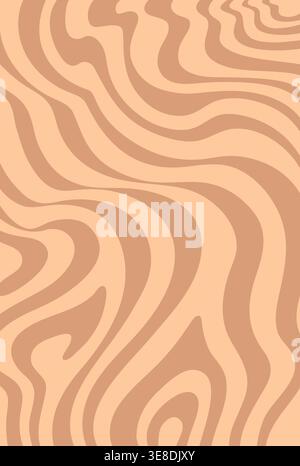 Trippy psychedelic brown line groovy pattern or print. Psychedelic funky pattern, distorted spiral retro background. Trippy groovy print Stock Vector