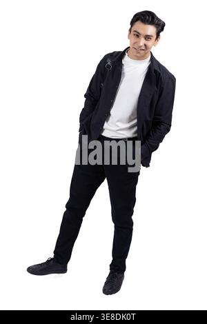 Fashionable man in black clothes posing in the studio Stock Photo