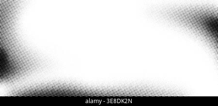 Monochrome grunge gradient dots pattern background. Halftone dotted black and white gradient grunge texture frame in abstract retro comic style fade effect. Vintage vector distressed border template Stock Vector