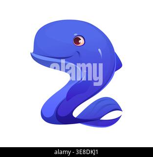 Cartoon letter Z adorable blue whale, kids animal alphabet character. Funny zoo mascot or pirate font. Caribbean corsairs typeface. Vector English type, cute abc for children reading, game, education Stock Vector
