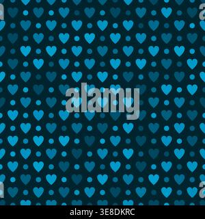 Denim blue seamless pattern featuring stylized light blue heart shapes Stock Vector