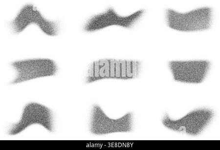 Grainy dotted wavy shapes isolated on white background. Spray paint abstract vector splashes. Black charcoal dust with stipple effect. Fluid shadows Stock Vector