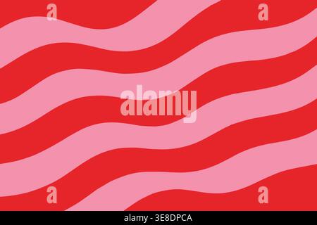 Red abstract wavy stripes background, bold flowing lines pattern, modern dynamic design, vibrant minimal wallpaper for branding, posters and digital Stock Vector