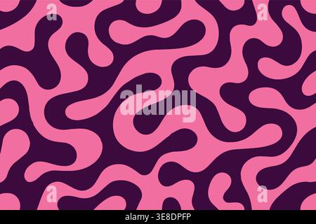 Pink and black organic wavy seamless retro abstract pattern Stock Vector