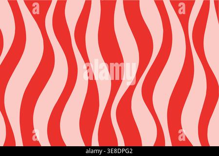 Red and white flowing wavy stripe seamless abstract pattern Stock Vector