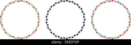 Mexican pattern circle frame. African ethnic motif border. Islamic triangular ornament round frame. Mexican text frame. Aztec ethnic culture ornament Stock Vector