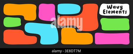 Collection of wavy organic rectangles painted in different color. Stock Vector